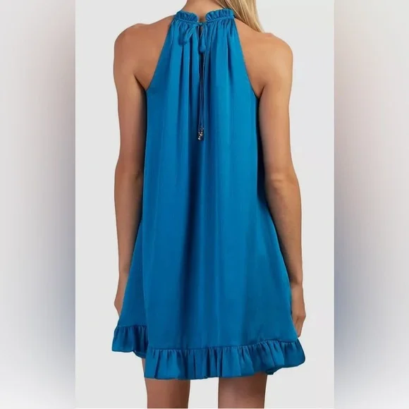 $258 Trina Trina Turk Women's Blue Murano Ruffled Satin Mini Dress Size S. A489 - Picture 3 of 5